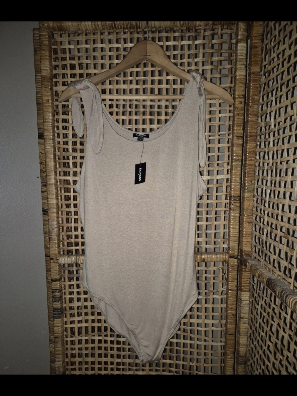 Express Tie-Shoulder Bodysuit - Beige